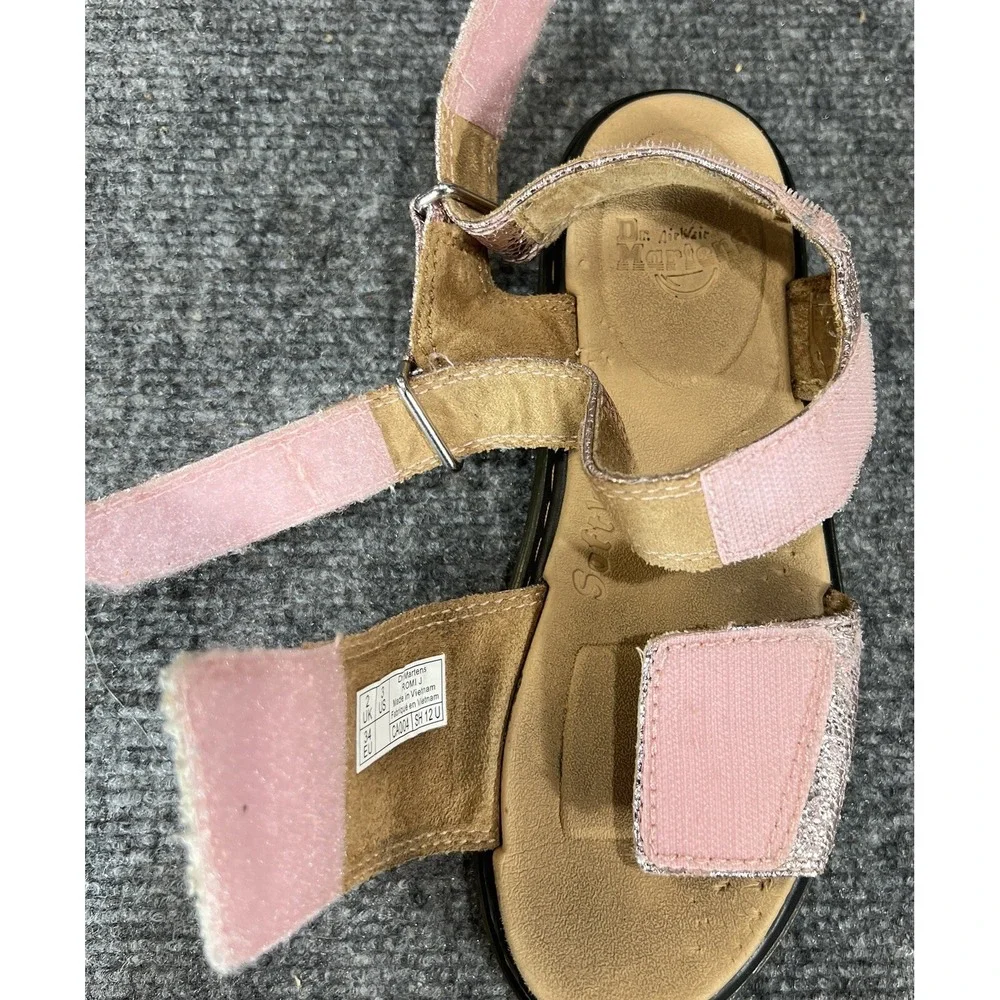 Dr Martens Pink Metallic Sandals Leather Big Kids Ankle Strap US 3 EU 3